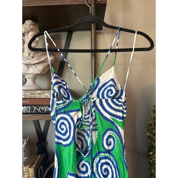 Rhode Jemima Open Back Maxi Dress Green Swirl Lagoon Womens Size 10 - Picture 6 of 8